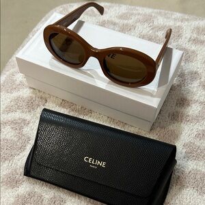 Celine Tan Oval Sunglasses